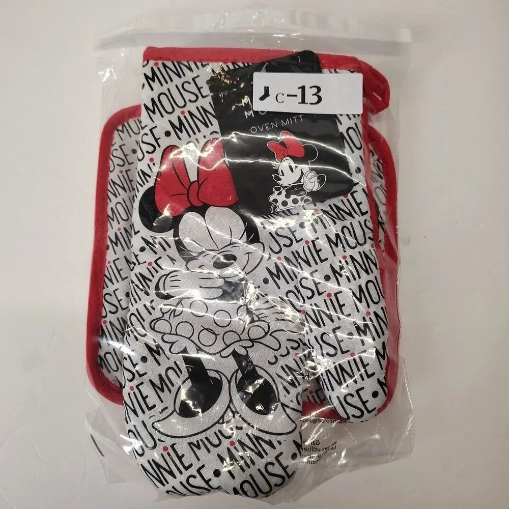 Disney Minnie Mouse Oven Mitt Pot Holder Red Black White 2 Pieces